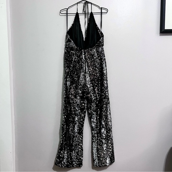 NWT Bardot Disco Barbie Silver, Champagne Gold, & Midnight Black Sequin Jumpsuit - Picture 7 of 16